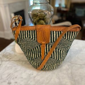 Hand WOVEN Straw Green and Tan Crossbody Bag